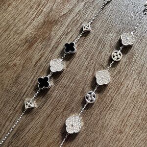 Each: Trending Silver & Black Clover Rhinestone Accent Bracelet